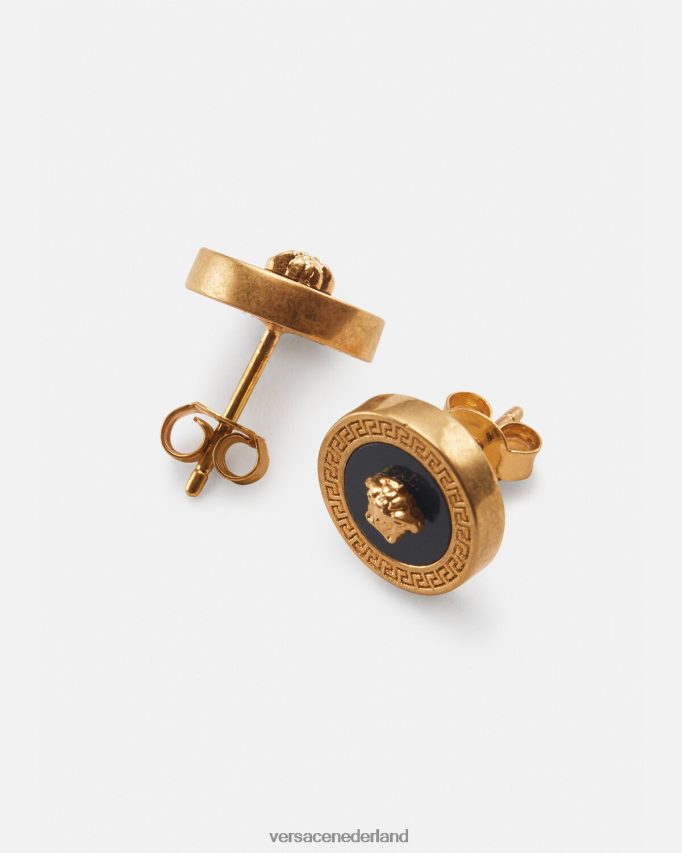 Versace emaille Medusa oorknopjes vrouwen zwart goud accessoires J2T4F4777