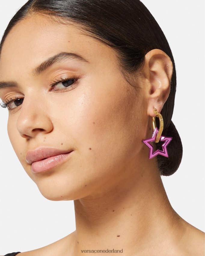 Versace funky kettingoorringen vrouwen goud en fuchsia accessoires J2T4F4830