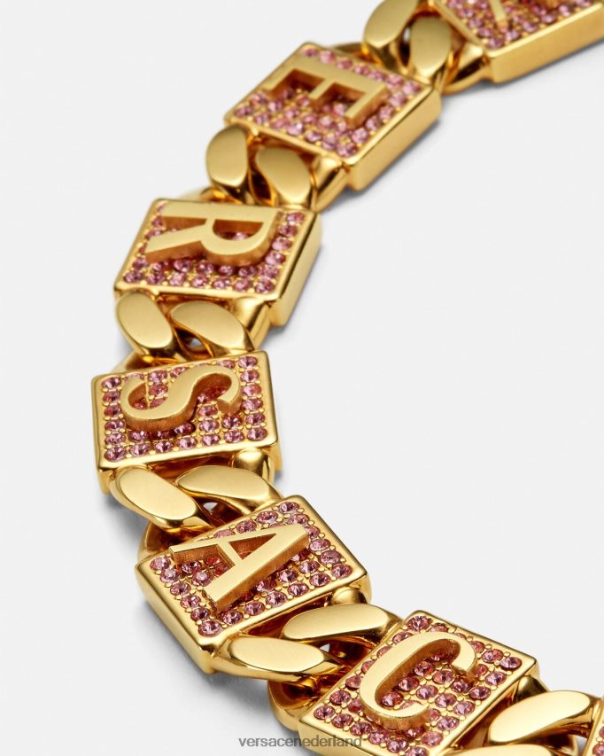 Versace kristallen tegels armband vrouwen roze en goud accessoires J2T4F4738
