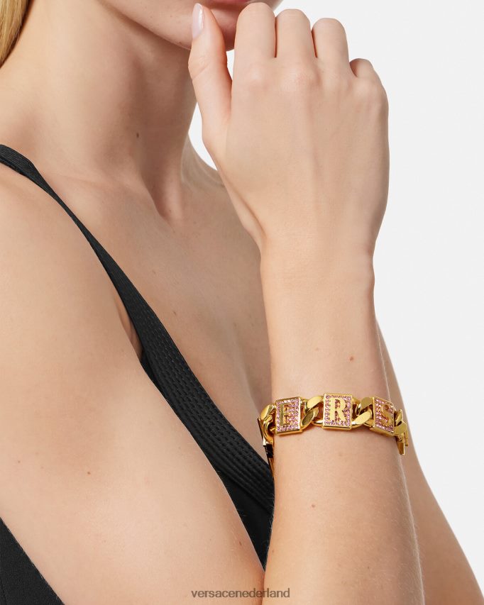 Versace kristallen tegels armband vrouwen roze en goud accessoires J2T4F4738