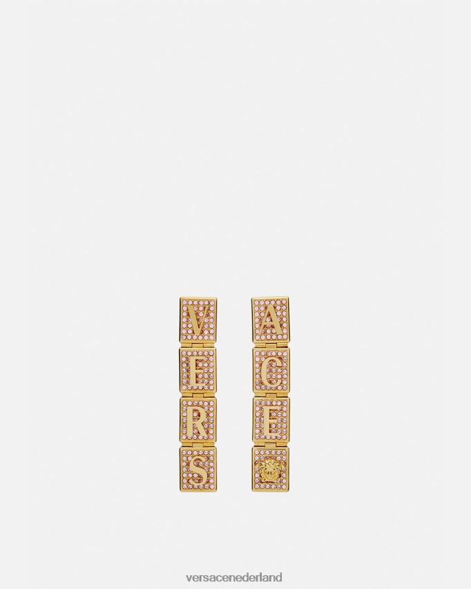 Versace kristallen tegels oorbellen vrouwen roze en goud accessoires J2T4F4735