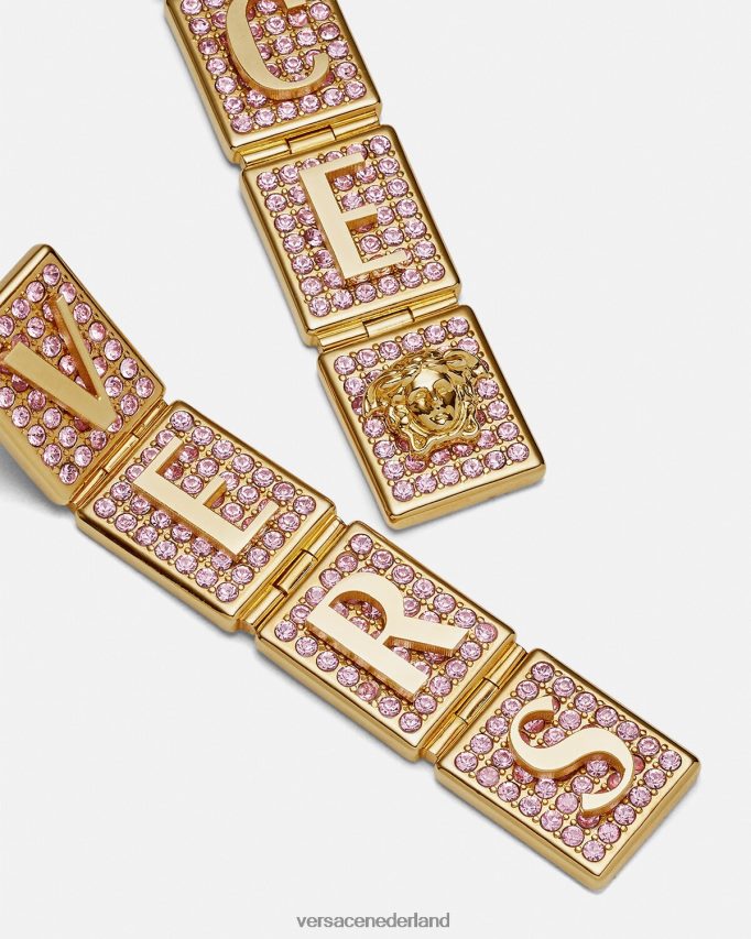 Versace kristallen tegels oorbellen vrouwen roze en goud accessoires J2T4F4735