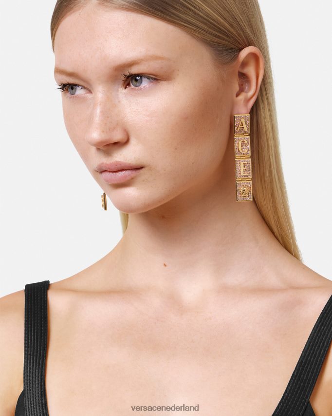 Versace kristallen tegels oorbellen vrouwen roze en goud accessoires J2T4F4735