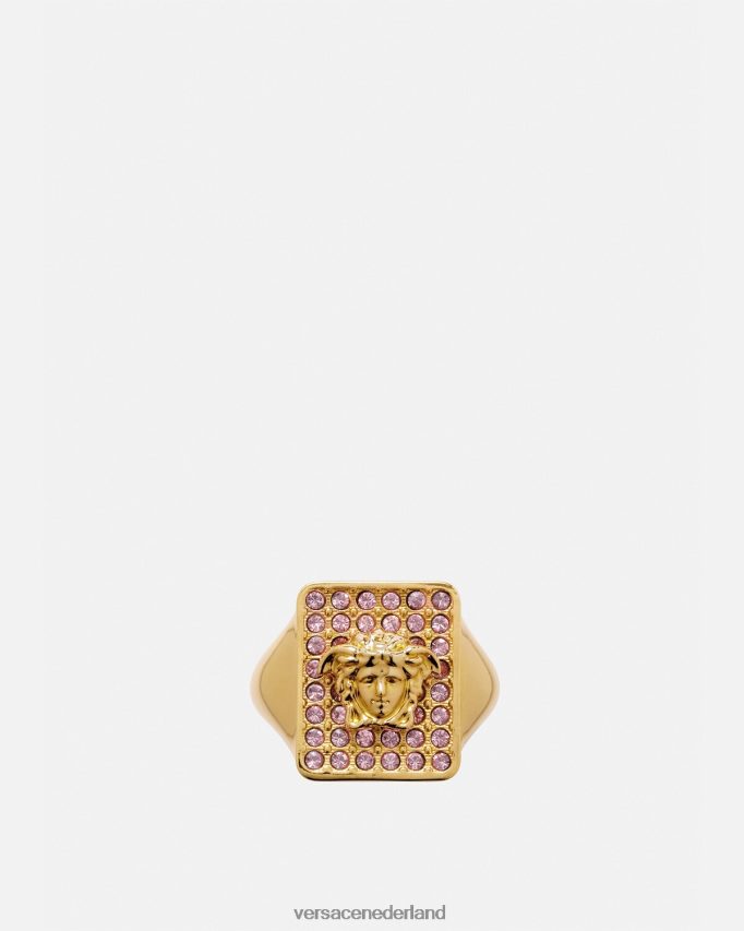Versace tegels kristallen ring vrouwen roze en goud accessoires J2T4F4736