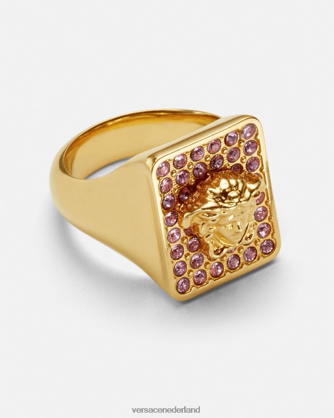 Versace tegels kristallen ring vrouwen roze en goud accessoires J2T4F4736