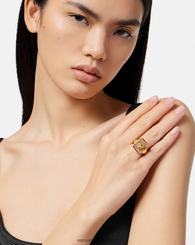 Versace tegels kristallen ring vrouwen roze en goud accessoires J2T4F4736