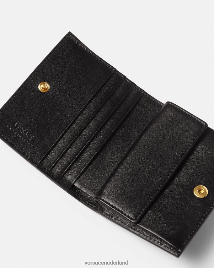 Versace Greca godin tweevoudige portemonnee vrouwen zwart accessoires J2T4F4559