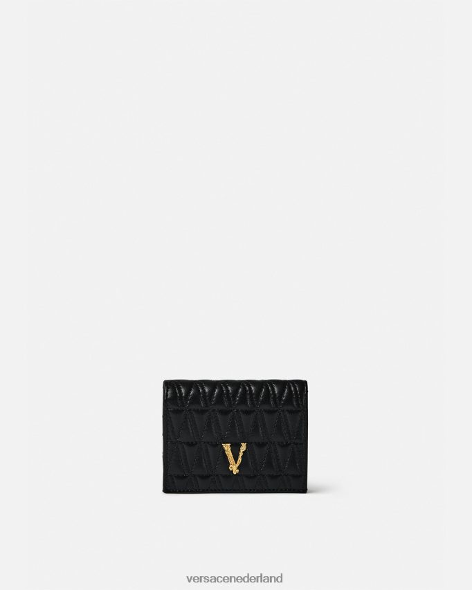 Versace Virtus gewatteerde tweevoudige portemonnee vrouwen zwart accessoires J2T4F4577