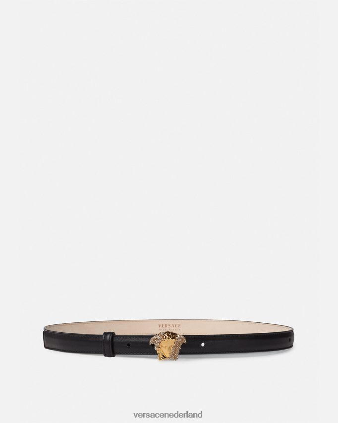 Versace Crystal La Medusa dunne leren riem vrouwen zwart accessoires J2T4F4524