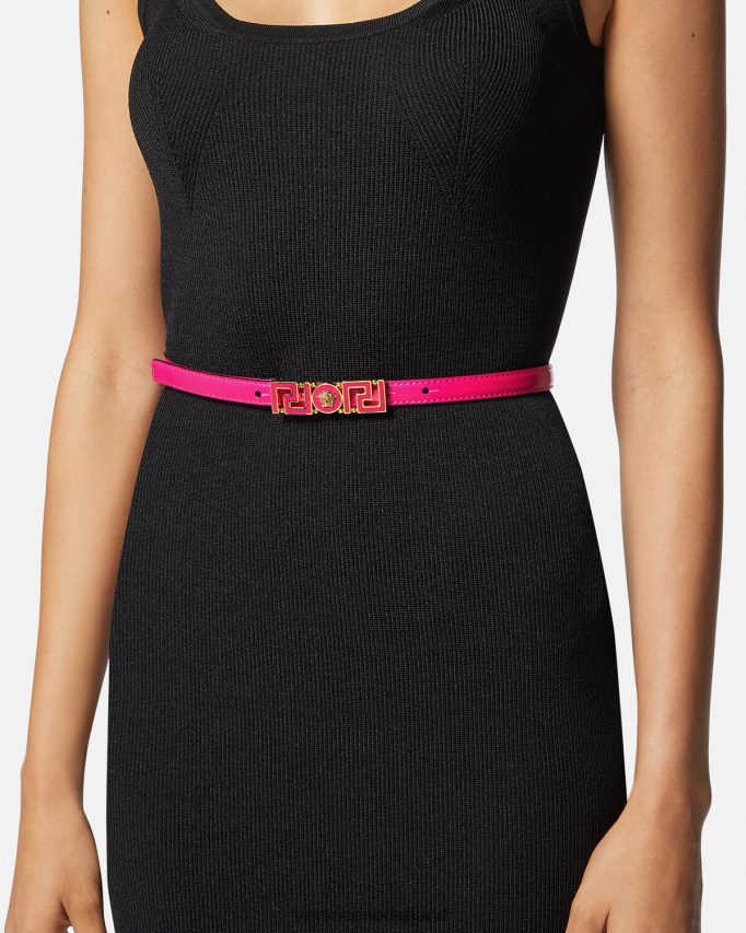 Versace Greca godin dunne leren riem vrouwen roze accessoires J2T4F4543