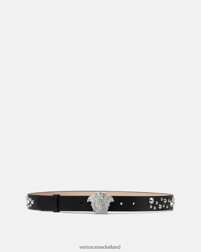 Versace Leren la medusa-riem met spikes vrouwen zwart accessoires J2T4F4545