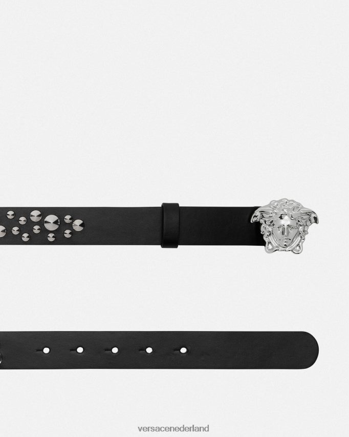 Versace Leren la medusa-riem met spikes vrouwen zwart accessoires J2T4F4545