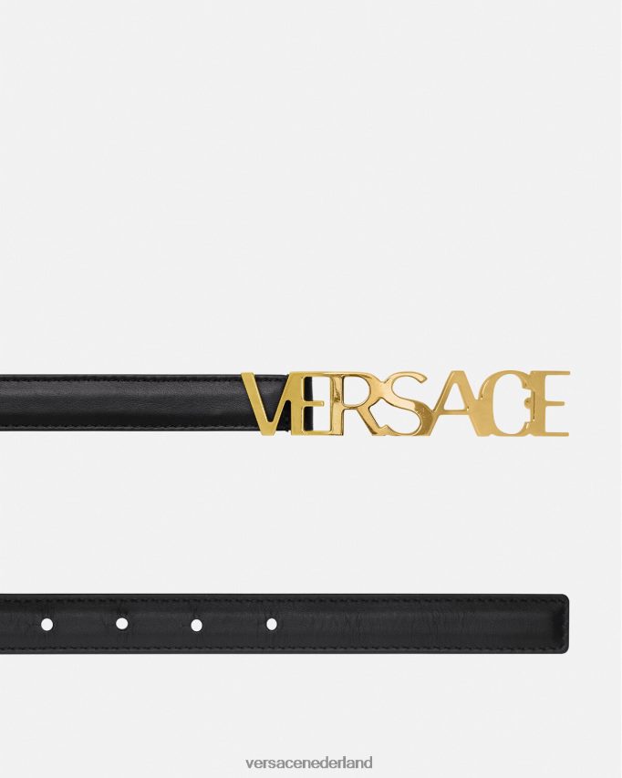 Versace dunne leren riem met logo vrouwen zwart accessoires J2T4F4538