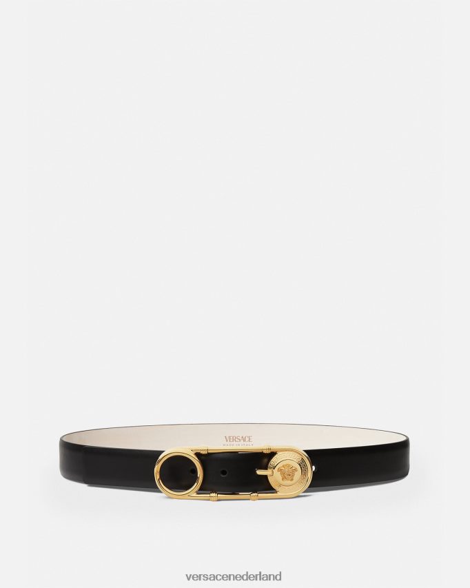 Versace leren riem met veiligheidsspeld vrouwen zwart accessoires J2T4F4536