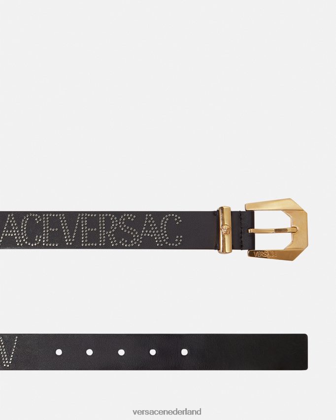 Versace volledig leren riem met studs vrouwen zwart accessoires J2T4F4549