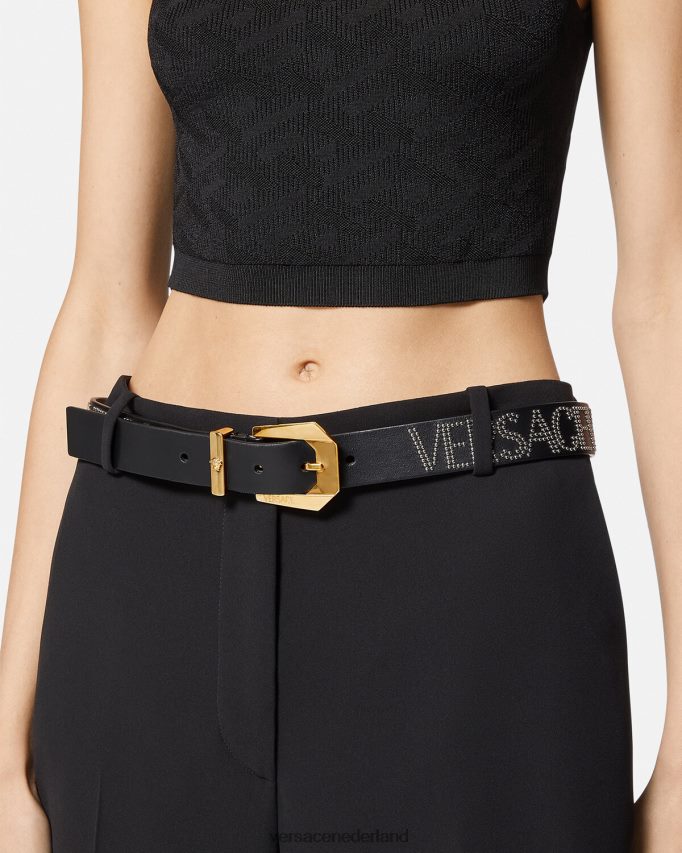 Versace volledig leren riem met studs vrouwen zwart accessoires J2T4F4549