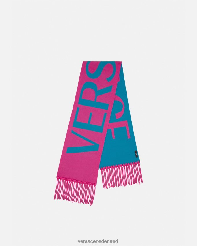 Versace Jacquard gebreide sjaal met logo vrouwen fuchsia & blauw accessoires J2T4F4934