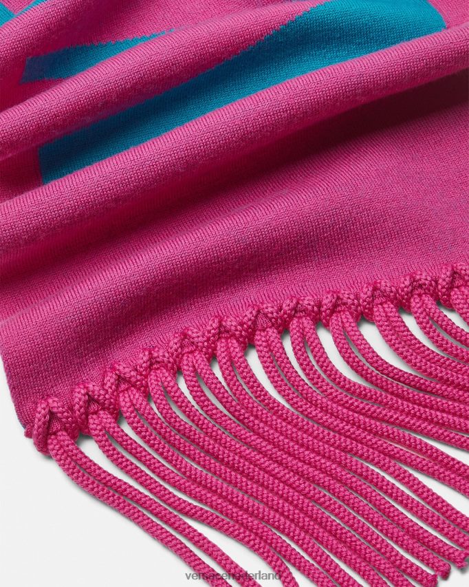 Versace Jacquard gebreide sjaal met logo vrouwen fuchsia & blauw accessoires J2T4F4934