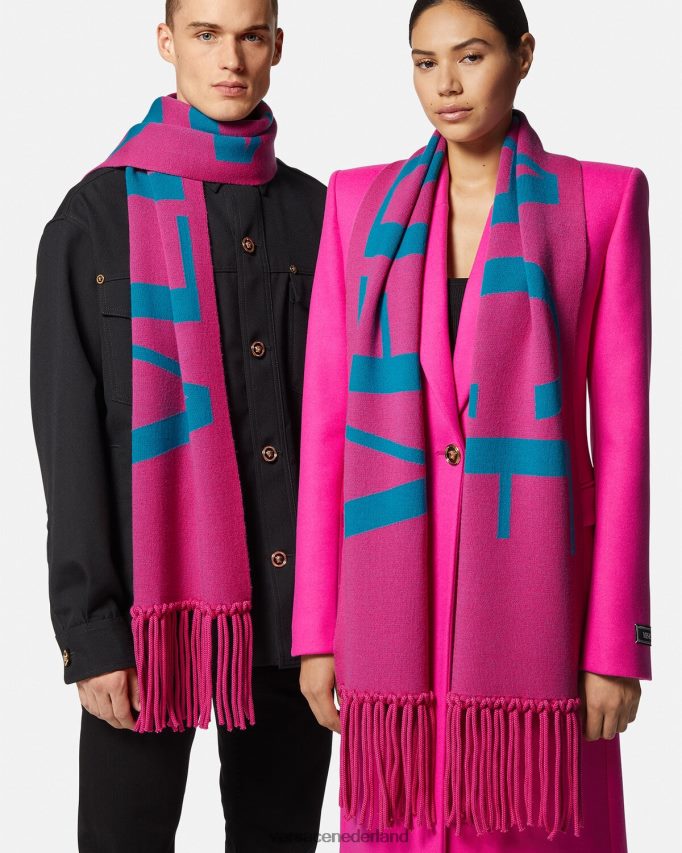 Versace Jacquard gebreide sjaal met logo vrouwen fuchsia & blauw accessoires J2T4F4934