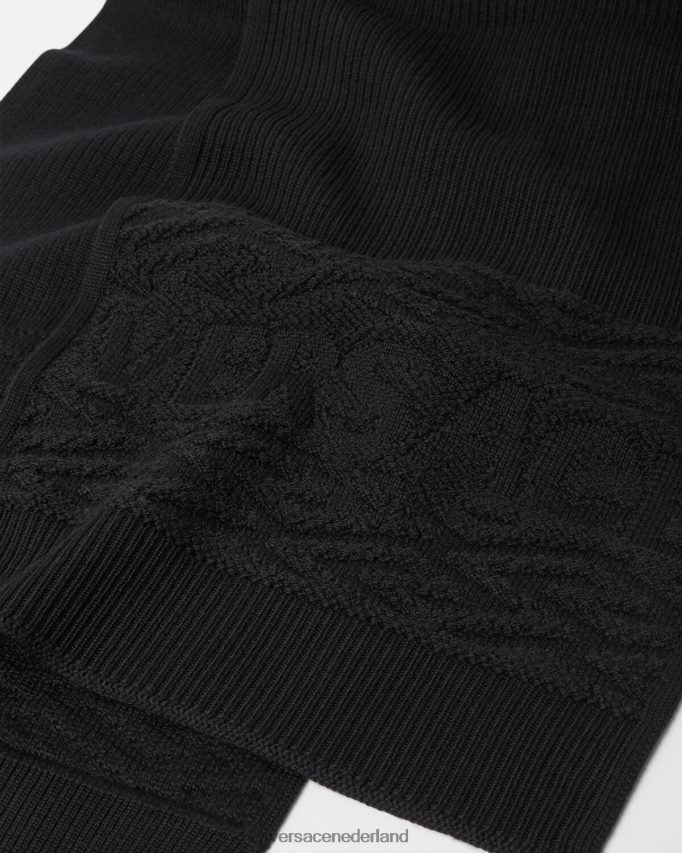 Versace La Greca gebreide sjaal met logo vrouwen zwart accessoires J2T4F4926