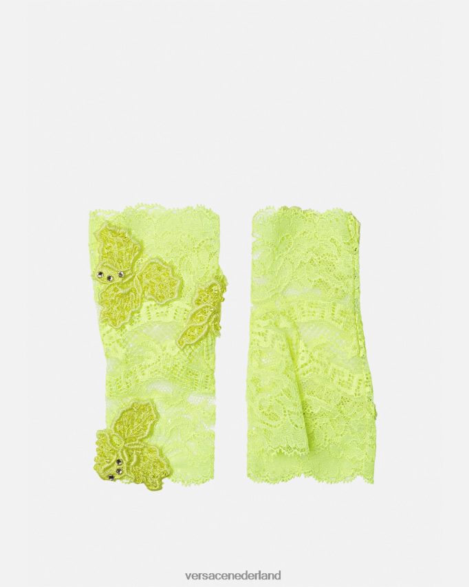 Versace Vingerloze handschoenen van geborduurd kant vrouwen limoen accessoires J2T4F4914