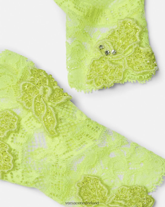 Versace Vingerloze handschoenen van geborduurd kant vrouwen limoen accessoires J2T4F4914
