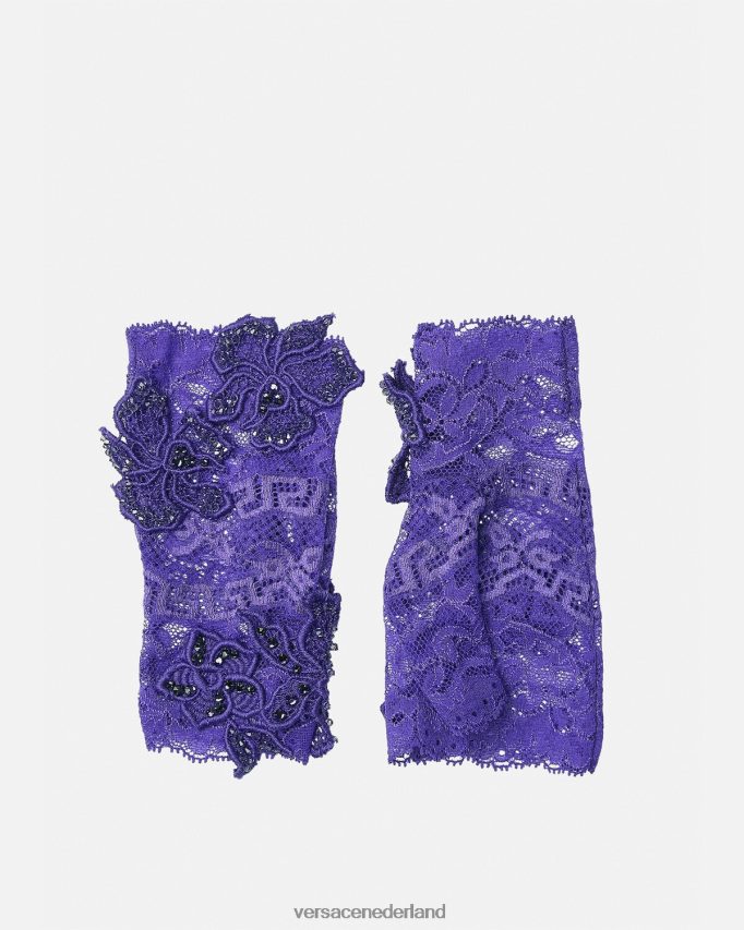 Versace Vingerloze handschoenen van geborduurd kant vrouwen paars accessoires J2T4F4915