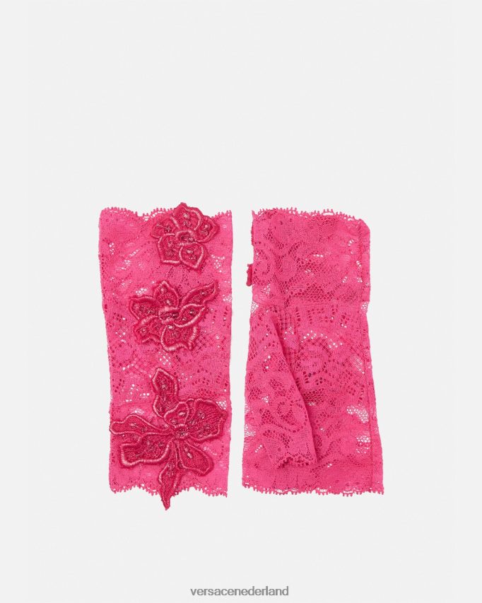 Versace Vingerloze handschoenen van geborduurd kant vrouwen roze accessoires J2T4F4913