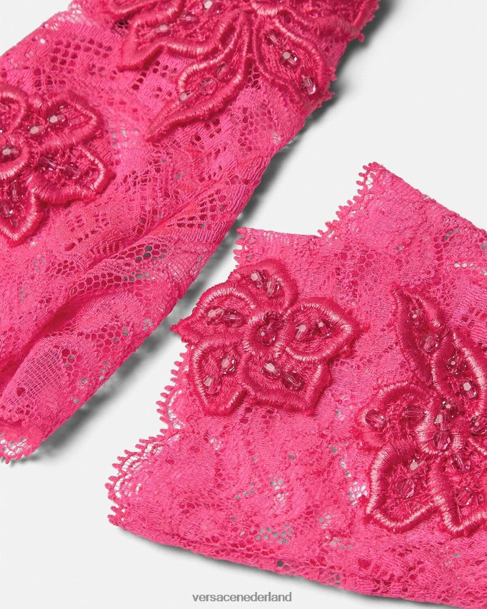 Versace Vingerloze handschoenen van geborduurd kant vrouwen roze accessoires J2T4F4913