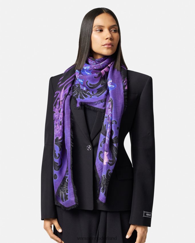 Versace Orchidee barocco sjaal van wolmix vrouwen violet & afdrukken accessoires J2T4F4924
