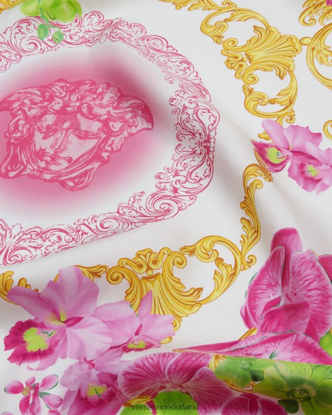Versace Medusa orchidee grote zijden sjaal vrouwen wit & bedrukt accessoires J2T4F4930