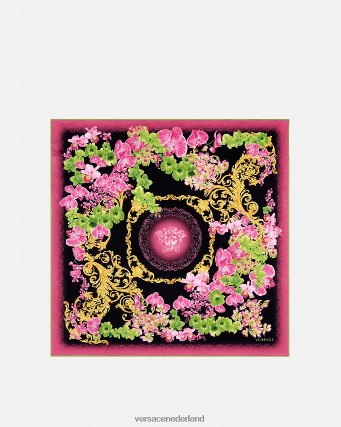 Versace Medusa orchidee grote zijden sjaal vrouwen zwart en afdrukken accessoires J2T4F4929