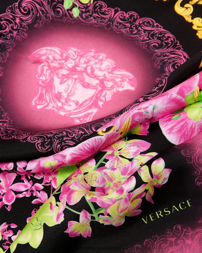Versace Medusa orchidee grote zijden sjaal vrouwen zwart en afdrukken accessoires J2T4F4929