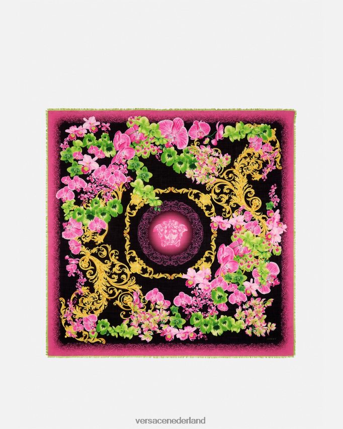 Versace Medusa orchidee zijden sjaal vrouwen zwart en afdrukken accessoires J2T4F4931