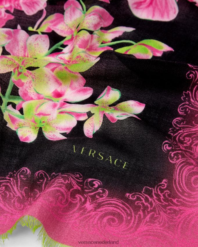 Versace Medusa orchidee zijden sjaal vrouwen zwart en afdrukken accessoires J2T4F4931