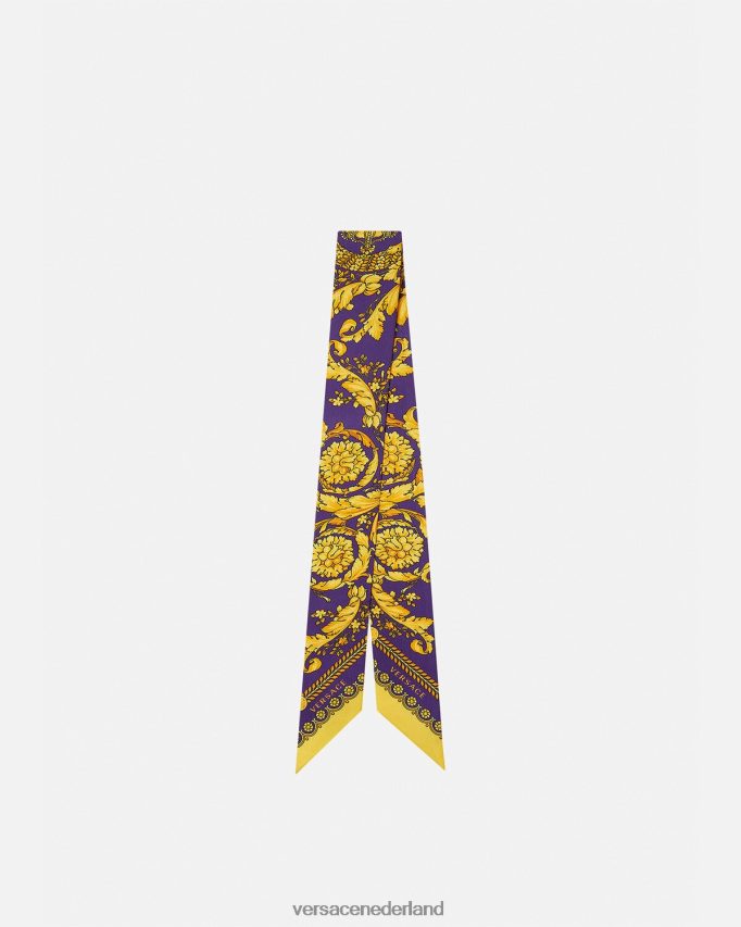Versace barocco zijden sjaal stropdas vrouwen violet en goud accessoires J2T4F4916