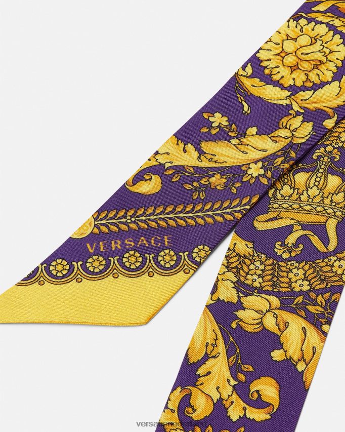 Versace barocco zijden sjaal stropdas vrouwen violet en goud accessoires J2T4F4916
