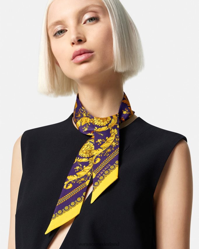 Versace barocco zijden sjaal stropdas vrouwen violet en goud accessoires J2T4F4916