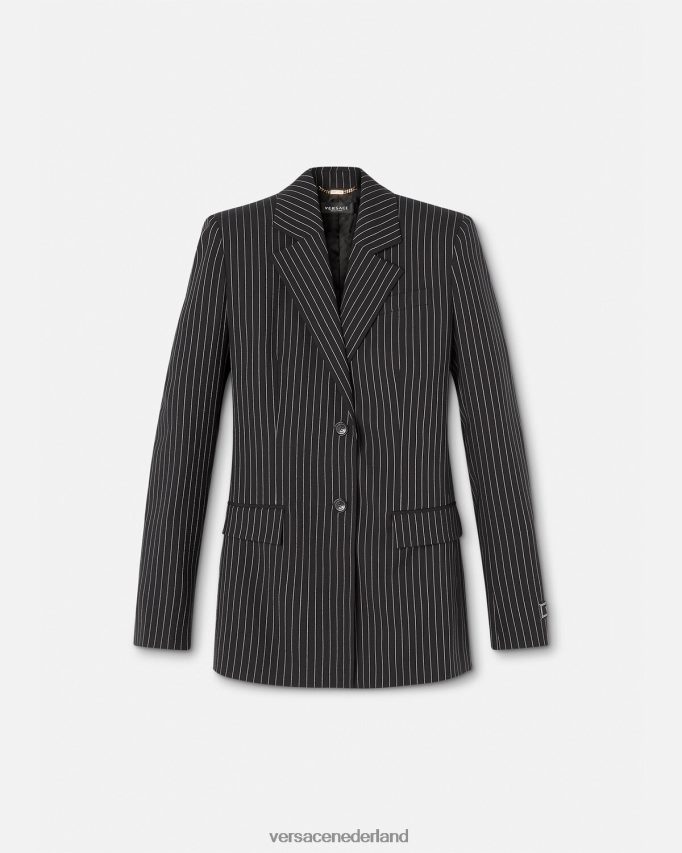 Versace Blazer met enkele rij knopen en krijtstreep vrouwen zwart kleding J2T4F4113