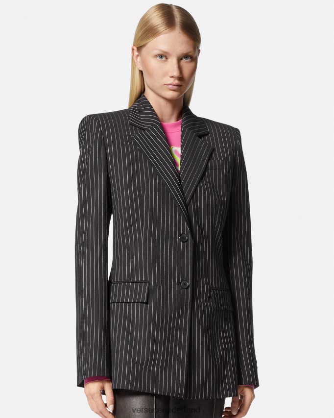 Versace Blazer met enkele rij knopen en krijtstreep vrouwen zwart kleding J2T4F4113