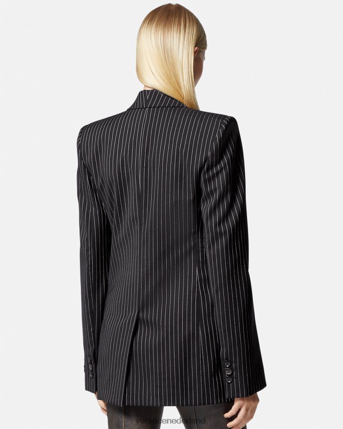 Versace Blazer met enkele rij knopen en krijtstreep vrouwen zwart kleding J2T4F4113