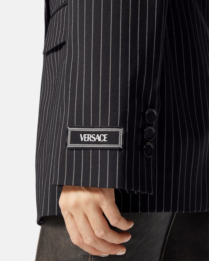 Versace Blazer met enkele rij knopen en krijtstreep vrouwen zwart kleding J2T4F4113