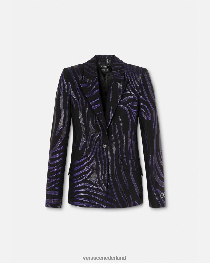 Versace Blazer met enkele rij knopen en zebraprint vrouwen print & violet kleding J2T4F4114