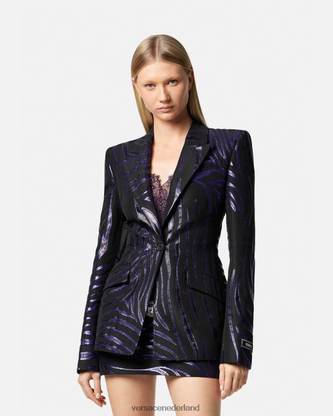 Versace Blazer met enkele rij knopen en zebraprint vrouwen print & violet kleding J2T4F4114