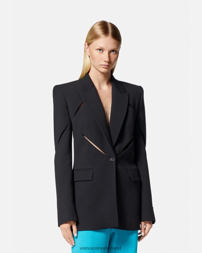 Versace Gesneden blazer met enkele rij knopen vrouwen zwart kleding J2T4F4111
