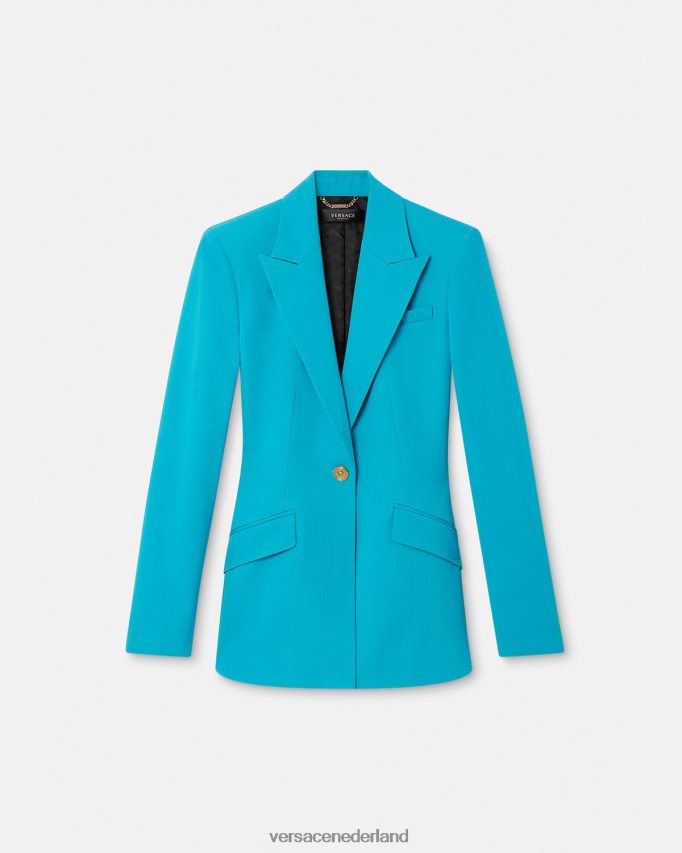 Versace Medusa blazer met enkele rij knopen vrouwen lichtblauw kleding J2T4F4117