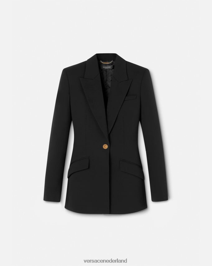 Versace Medusa blazer met enkele rij knopen vrouwen zwart kleding J2T4F4109