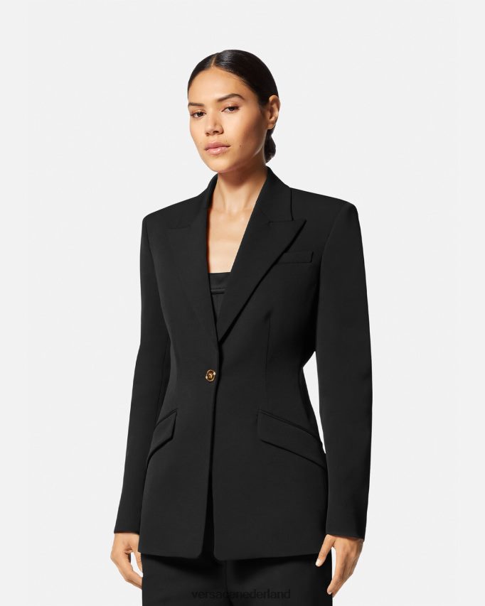 Versace Medusa blazer met enkele rij knopen vrouwen zwart kleding J2T4F4109