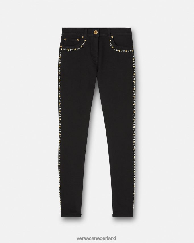 Versace Skinny jeans met medusa studs vrouwen zwart kleding J2T4F4214