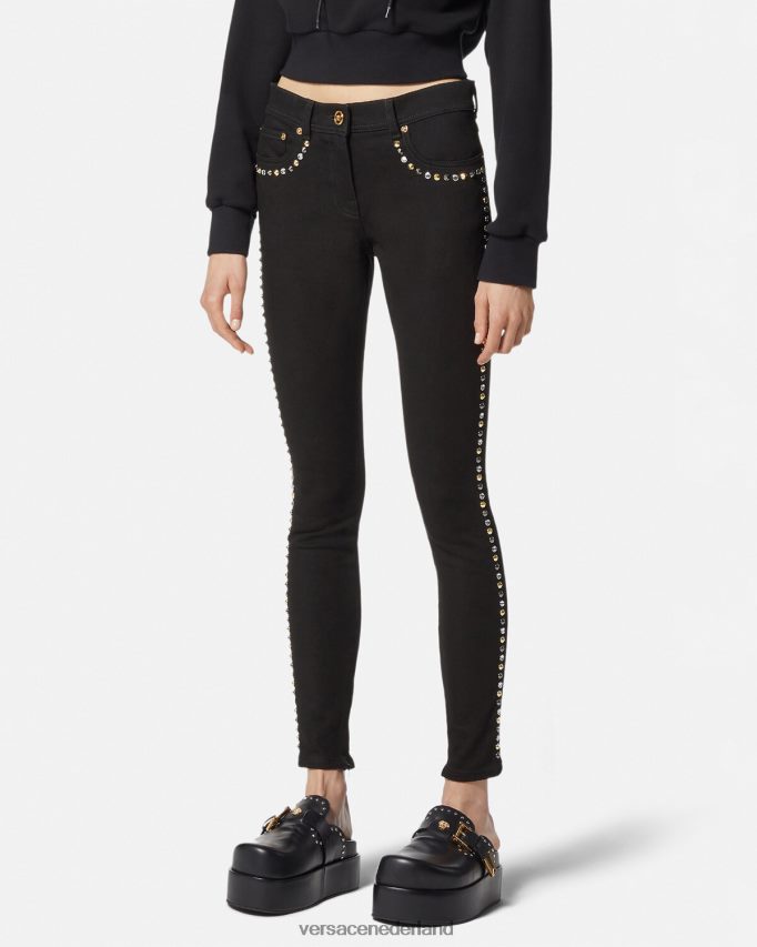 Versace Skinny jeans met medusa studs vrouwen zwart kleding J2T4F4214